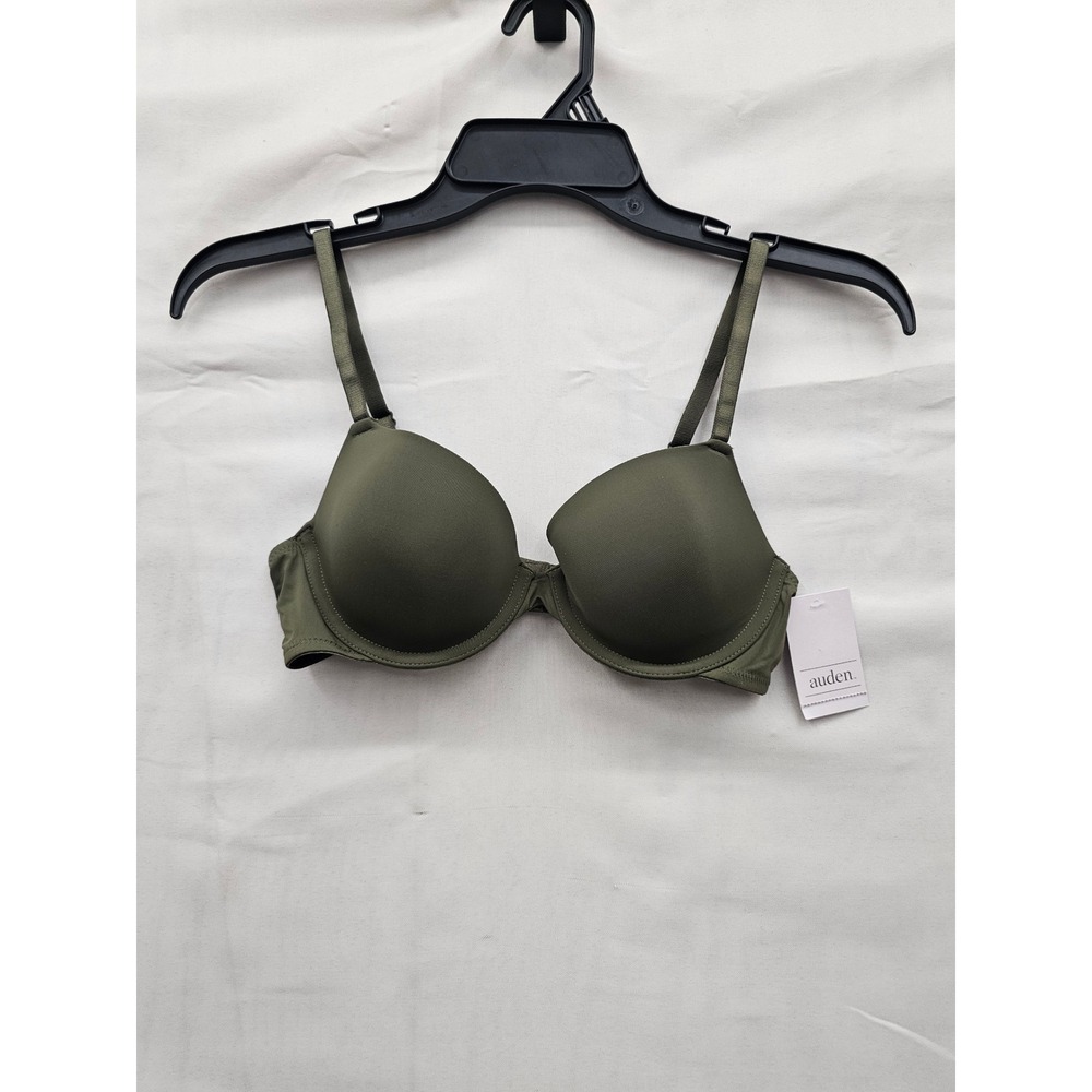 Auden Womens Smooth T-Shirt Bra Green Nylon Blend Casual Size 32B